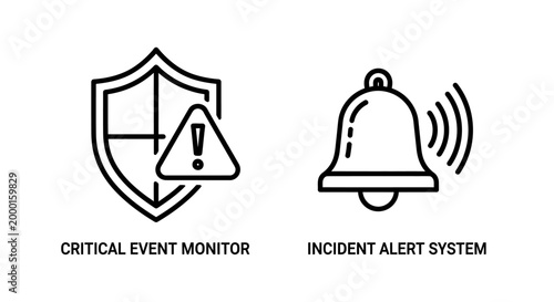 Critical event monitor and incident alert system security icons with security