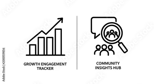 Growth engagement tracker and community insights hub icon set with engagement