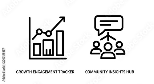 Growth engagement tracker and community insights hub management icons