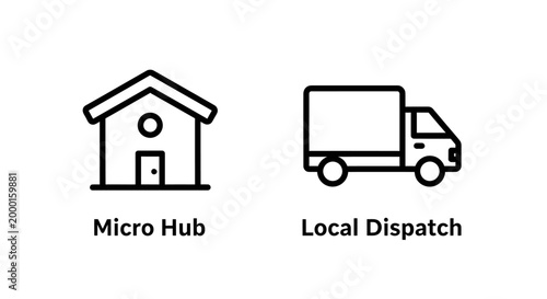 Micro hub and local dispatch logistics and delivery icons with dispatch