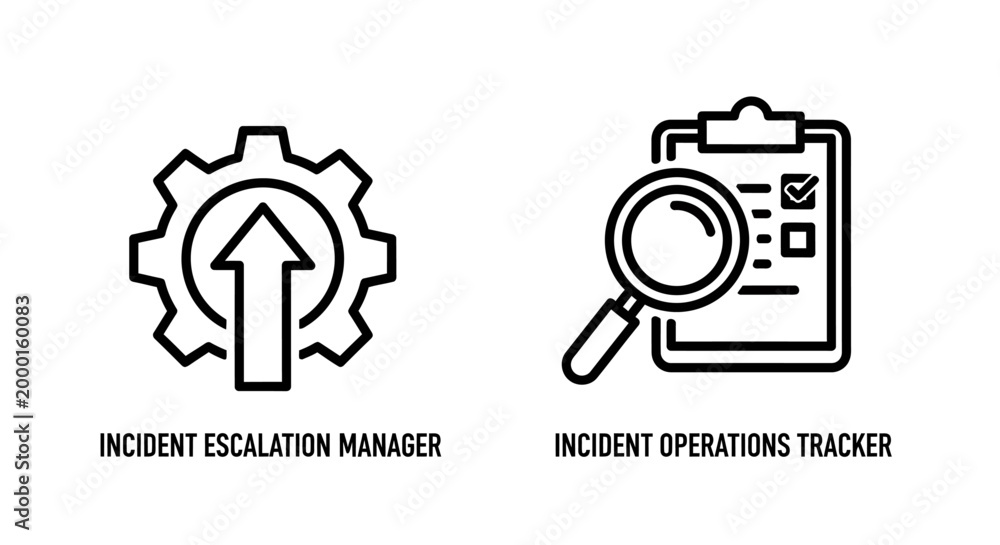 Εκτύπωση καμβά Incident escalation manager and operations tracker icon set with incident