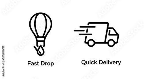 Fast drop and quick delivery logistics icons with e commerce delivery shipping