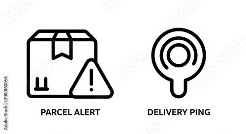 Parcel alert warning icon and delivery ping notification symbol with delivery