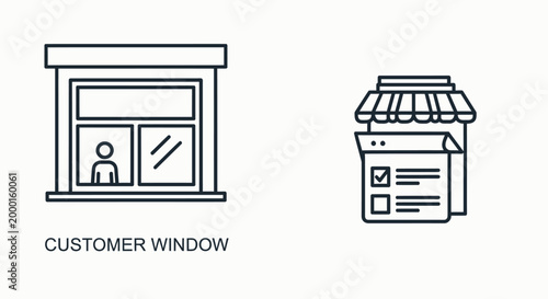 Customer window storefront and shop checkout verification service icons