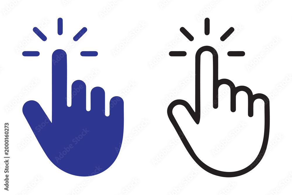 Obraz premium Hand click icon set, outline and flat style, hand cursor click icons, vector