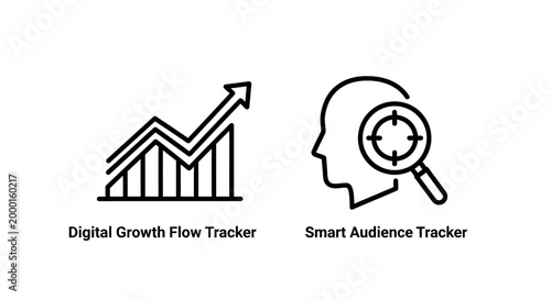 Digital growth flow and smart audience human target icons with audience