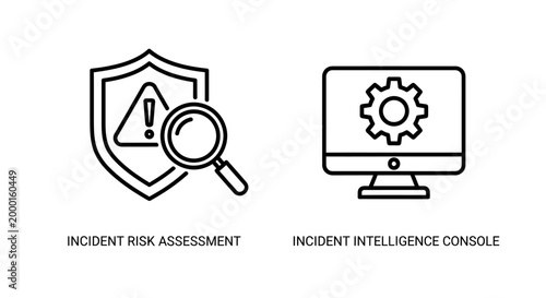 Incident risk assessment and intelligence console icons set with incident