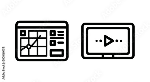 Minimalist linear icons representing data analytics and media content