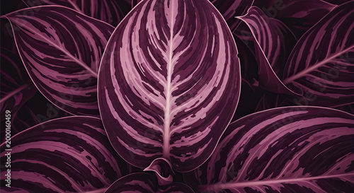 A close-up view of vibrant purple leaves in a lush garden setting