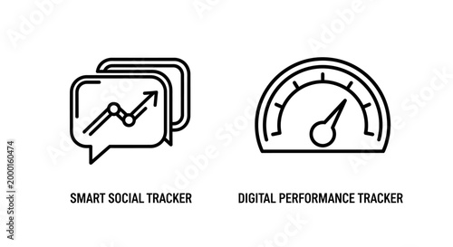 Smart social tracker and digital performance tracker icons with performance