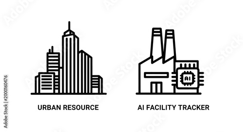 Urban resource and AI facility tracker icons with resource facility building