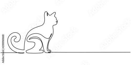 cat continuous one line drawing, Two cats vector with continuous single one line art drawing. New minimalist design minimalism animal pet of cat illustration, Cat continuous line drawing - cute pet