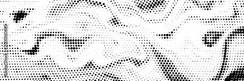 Radial halftone spotted gradient background. Dotted stains concentric texture with fading effect. Black and white circle shade wallpaper. Grunge rough vector. Monochrome geometric backdrop.