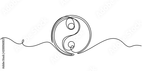 One continuous line drawing of Yin yang symbol sign. Vector illustration, tattoo design, Continuous editable line drawing of Yin Yang symbol, One line drawing of Yin Yang icon, Vector illustration