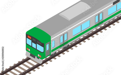 アイソメトリックイラスト：緑の電車