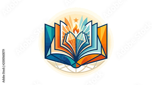 Open Book with Colorful Pages Illustration.