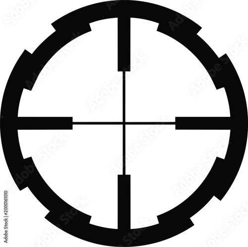 Black and white crosshair sniper scope reticle icon isolated.