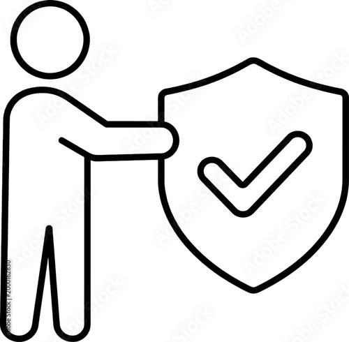 Person holding a security shield with a check mark icon, representing verified protection, safety assurance, guaranteed security, and reliable defense systems