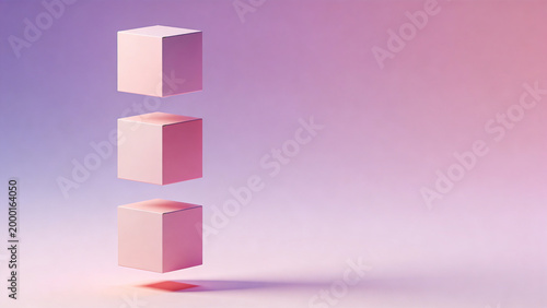 Three soft cubes float vertically against a gradient backdrop