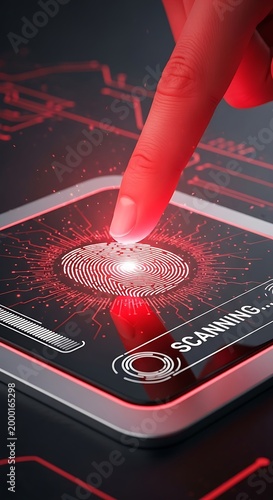 Illuminated human digit interacts with a digital surface displaying a security access procedure