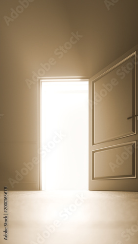 Εκτύπωση καμβά Open Glowing Door Dark Room Stars Hope Spiritual Portal Concept, 3D Render