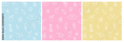 Seamless Hand-Drawn Summer Pattern Collection in Pastel Beach Colors