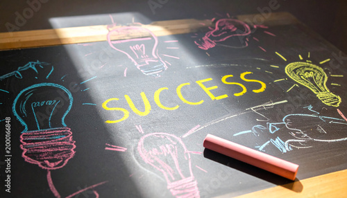Success Concept with Chalk Light Bulbs