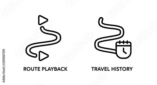Route playback and travel history icons with playback direction navigation