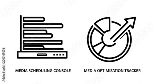 Media scheduling console and optimization tracker icon set with scheduling