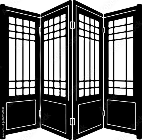 Folding screen room divider silhouette vector illustration