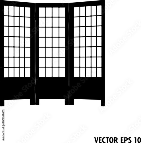 Folding screen room divider silhouette vector illustration