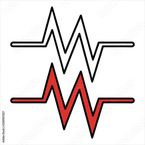 a simple illustration of two heartbeat lines one black and another red on white background
