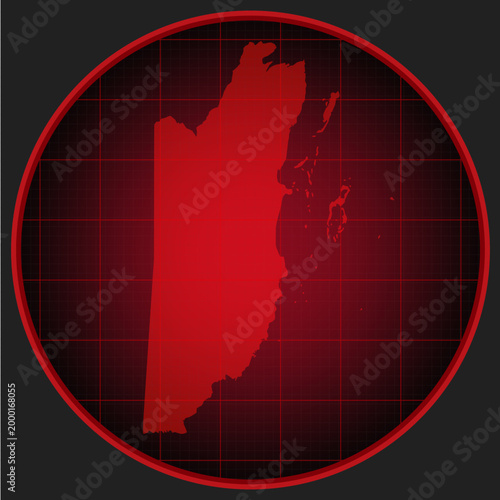 Vector map of Belize on the radar screen