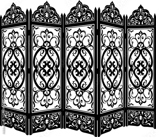 Folding screen room divider silhouette vector illustration