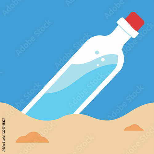 a message in a bottle washed ashore on sandy beach under clear blue sky high quality