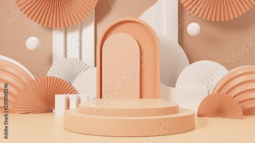 3D render product display podium with minimalist pastel colors for elegant showcase