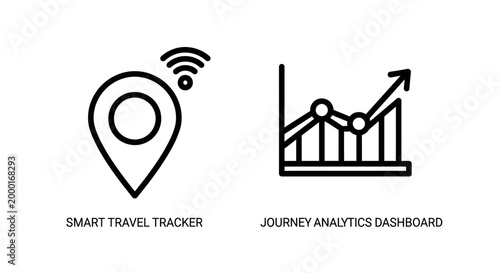 Wireless smart travel tracking and journey analytics performance icons