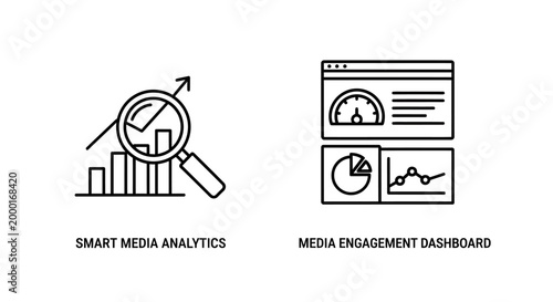 Smart media analytics and engagement dashboard icons for data tracking