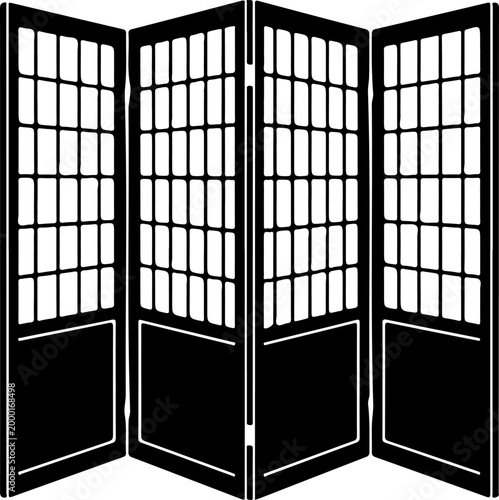Folding screen room divider silhouette vector illustration