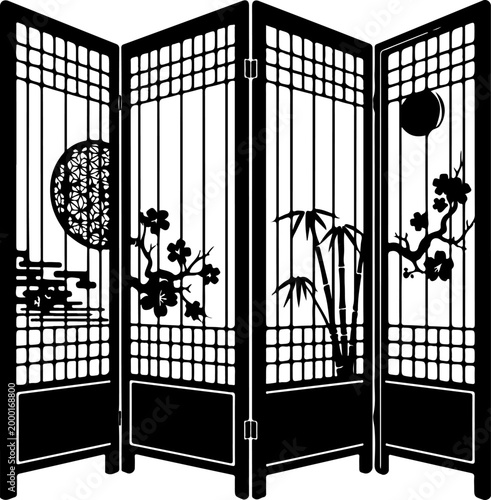 Folding screen room divider silhouette vector illustration