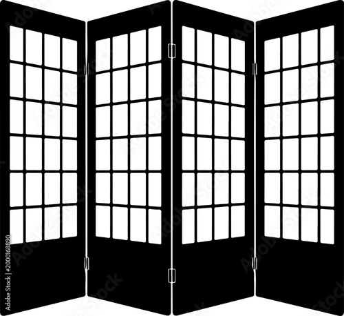 Folding screen room divider silhouette vector illustration