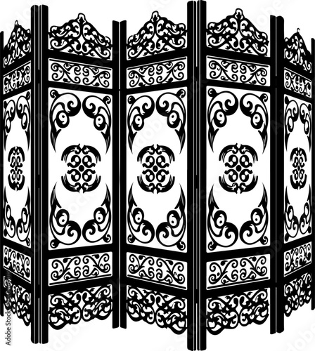 Folding screen room divider silhouette vector illustration