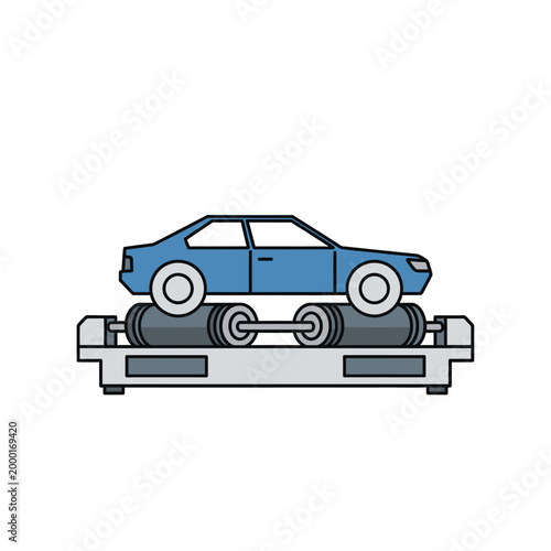 Automobile on dynamometer for performance testing, engine power measurement