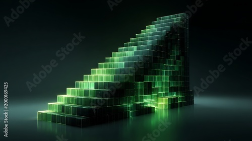 wealth growth visualization, stacked cubes forming a rising staircase chart,