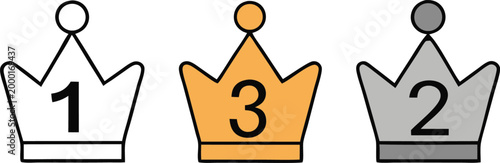 three colorful crowns ranked first second third in minimalist flat design style high quality professional detailed
