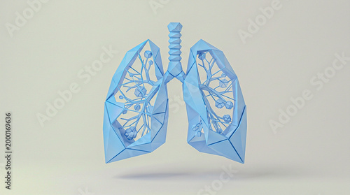 Clean 3D geometric human lung shape in blue on neutral backdrop