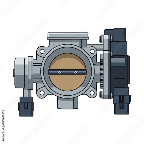 Automotive Throttle Body Assembly with Electronic Actuator - Isolated Illustration
