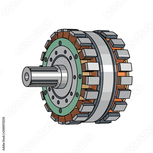 Detailed 3D Illustration of Electric Motor Stator and Rotor Assembly