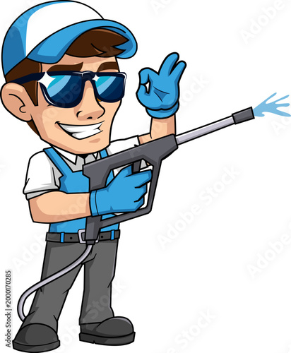Professional Power Washing Service Mascot Character Illustration