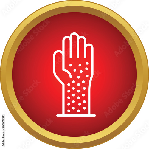 Hand experiencing rash or allergic skin reaction within a medical icon